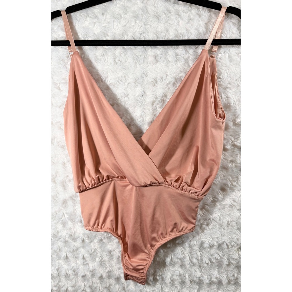 Revamped Womens Size XS Dusty Rose V-Neck Wrap Adjustable Straps Thong Bodysuit